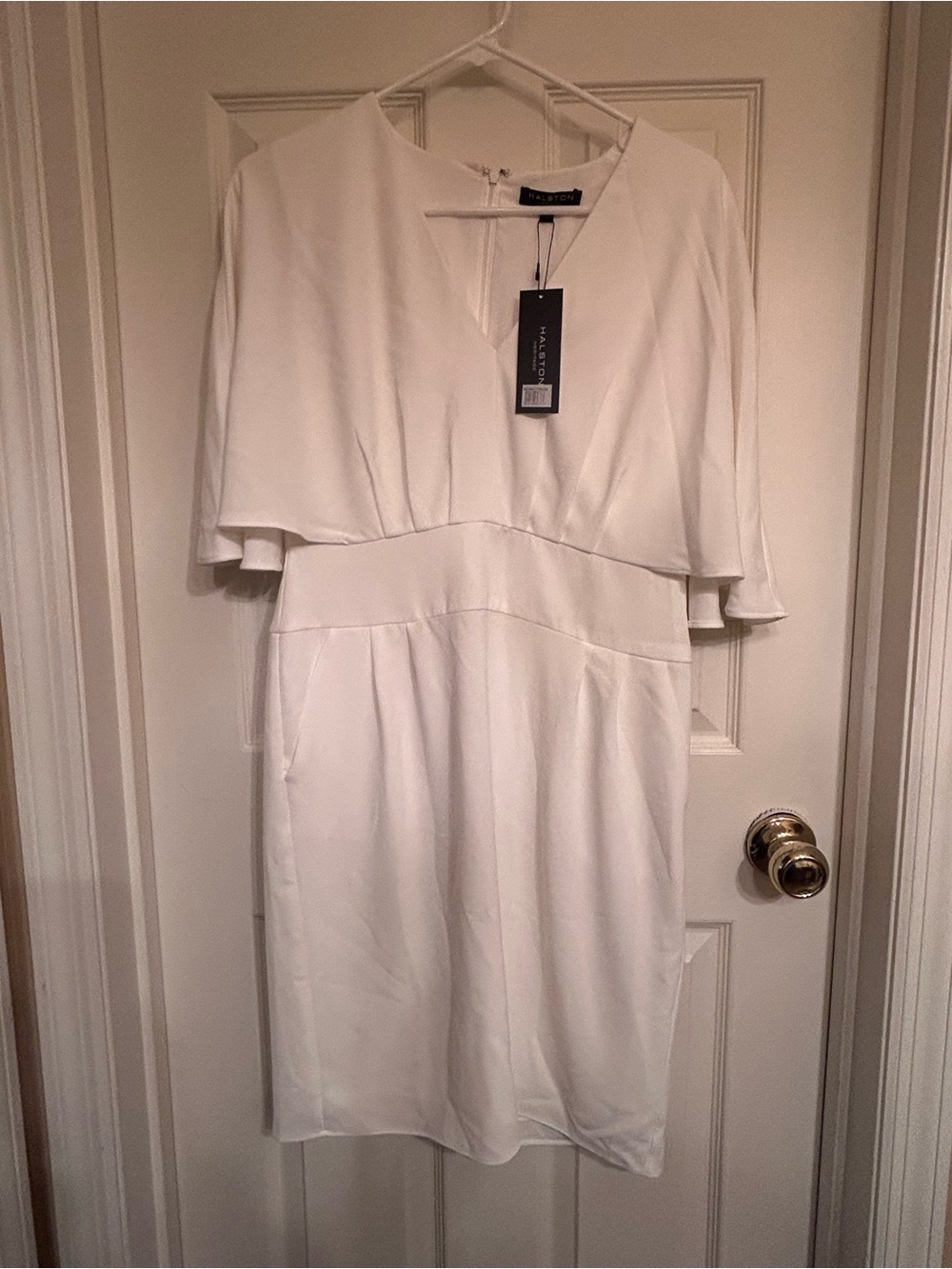 Halston Heritage White Midi Dress with Cape Sleeves